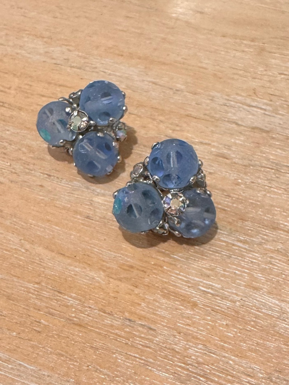 Vintage Blue and Silver Clip On Earrings